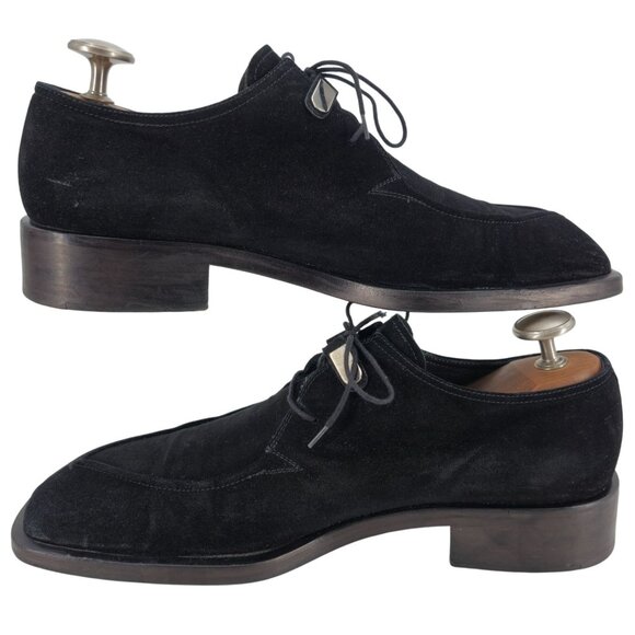 Cesare Paciotti Italy Mens 10 Dress Shoes Black Suede Leather Square-toe Derby - Picture 10 of 13